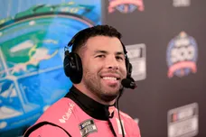 Bubba Wallace answers questions from the media during Media Day at Daytona International Speedway, Wednesday, Feb. 14, 2024.